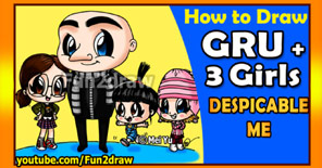 Learn to draw Gru, Agnes, Margo, and Edith on the Fun2draw Youtube channel!