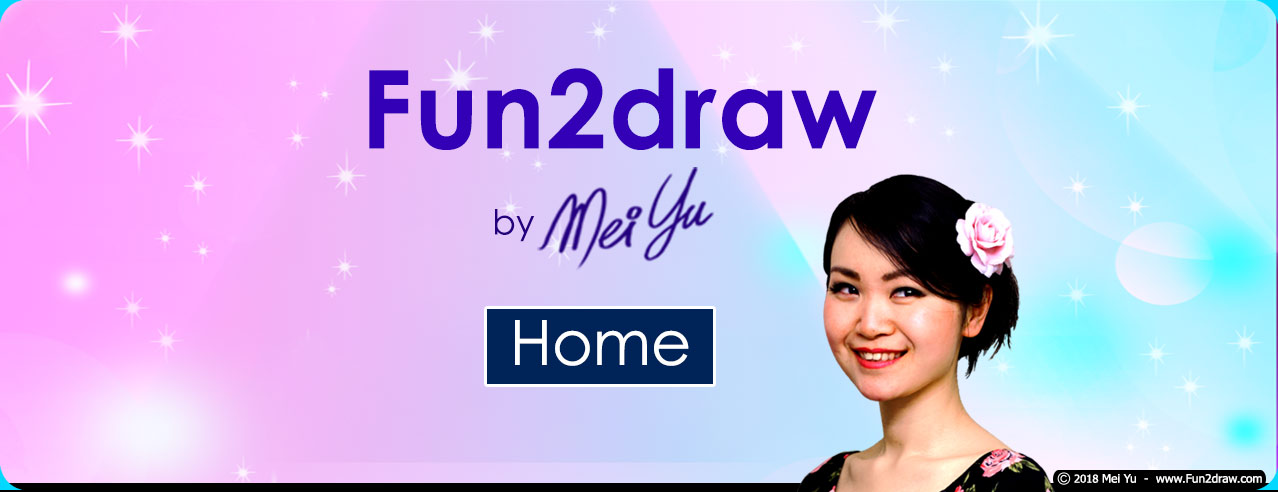 Fun2draw website home header, featuring how-to-draw cartoon, anime, and manga characters