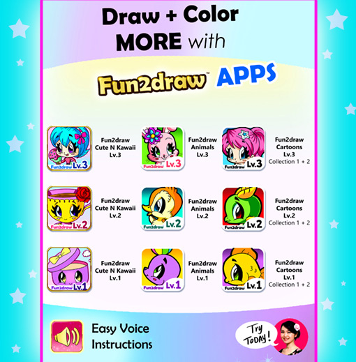 How to draw and color cute and easy cartoons with Fun2draw apps.