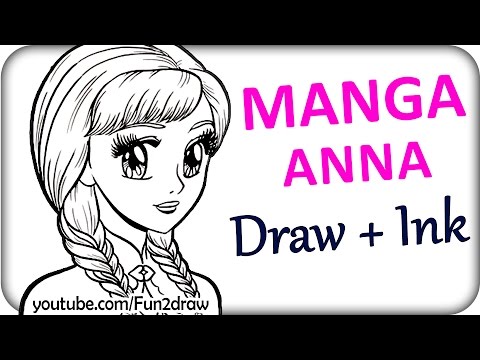 Drawing and inking Anna from Frozen in an anime/manga style.