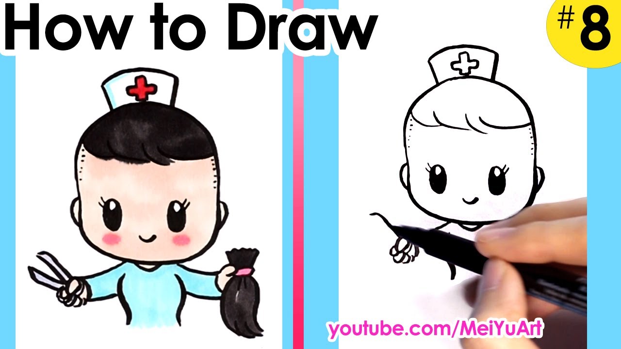 Draw a nurse cutting off her hair.
