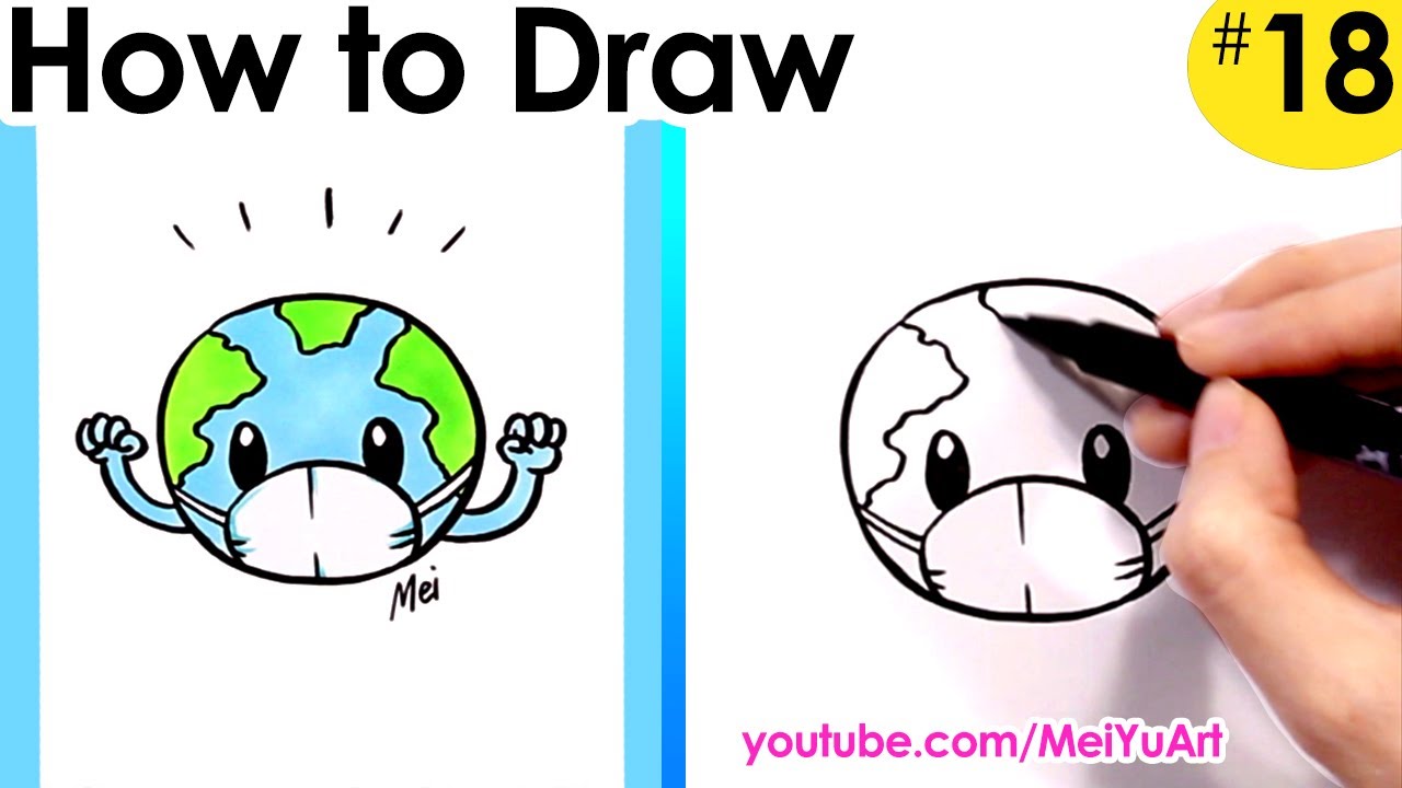 Learn to draw Earth with a face mask.
