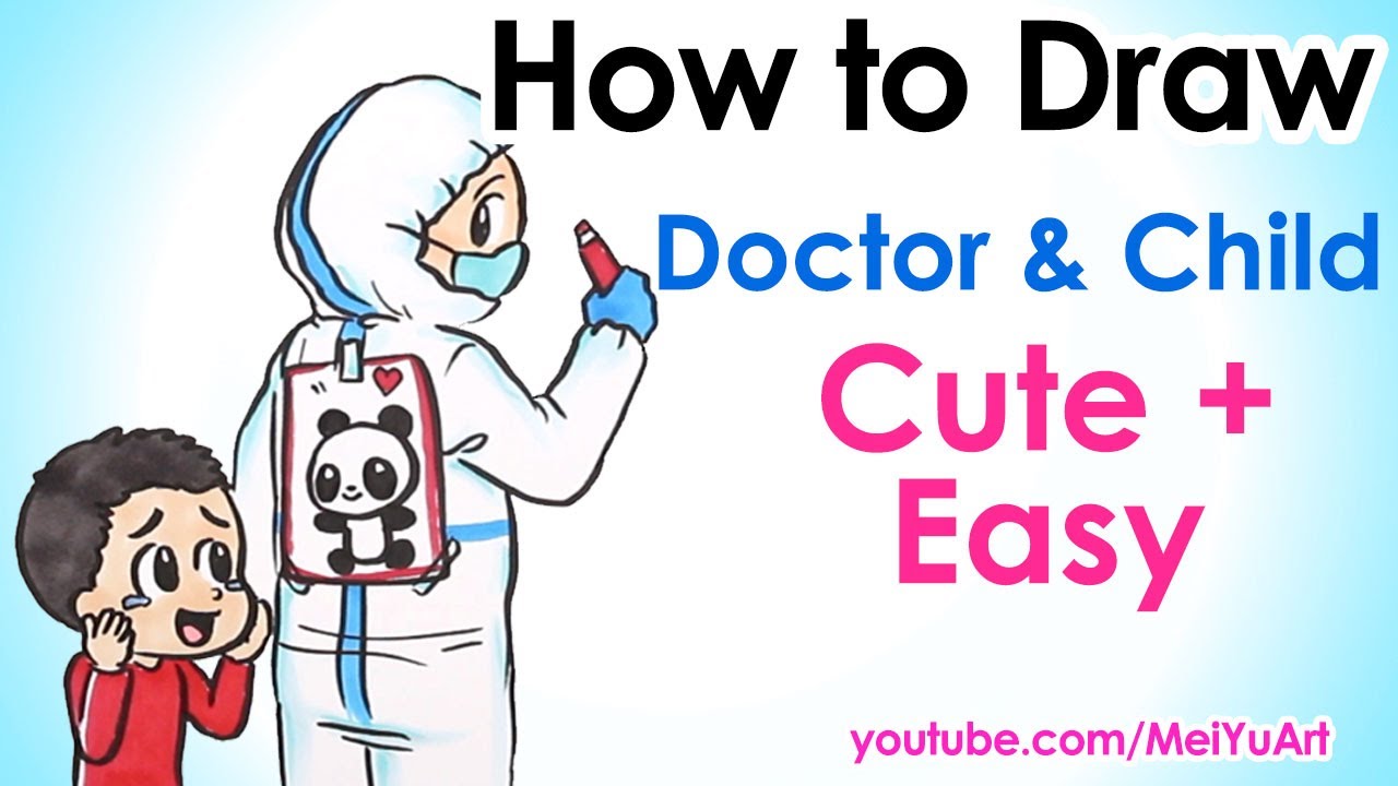 Art video on how to draw a doctor cheering a child up by drawing a panda.