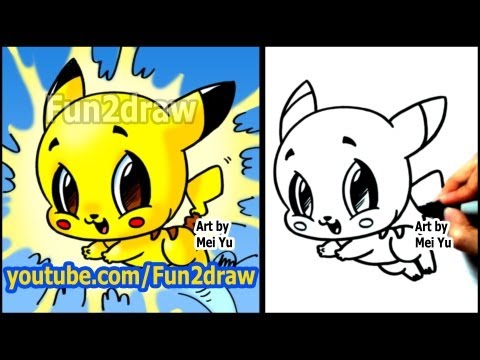 Watch how to draw this cute Pikachu from Pokemon!