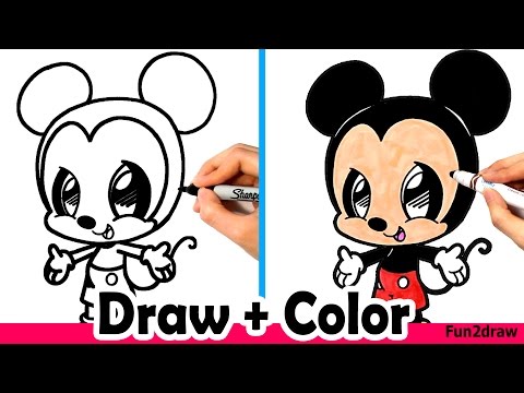Learn how to draw and color Mickey Mouse in a cute Fun2draw style!