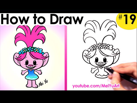 Draw Poppy from Trolls and Trolls World Tour cute and easy!