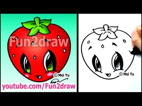Draw a cute strawberry, step by step.