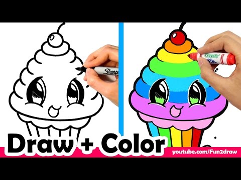 Draw and color a cute rainbow cupcake!