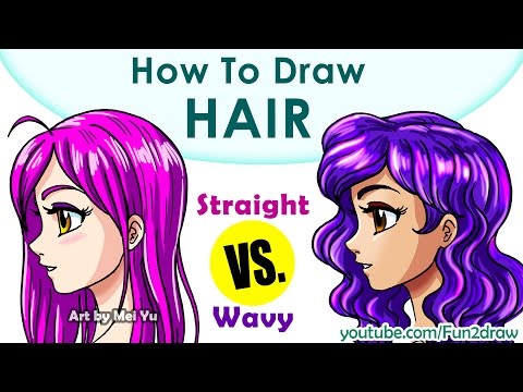 Draw two different kinds of hairstyles: straight and wavy.