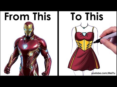 Art video on drawing cute dresses inspired by The Avengers.
