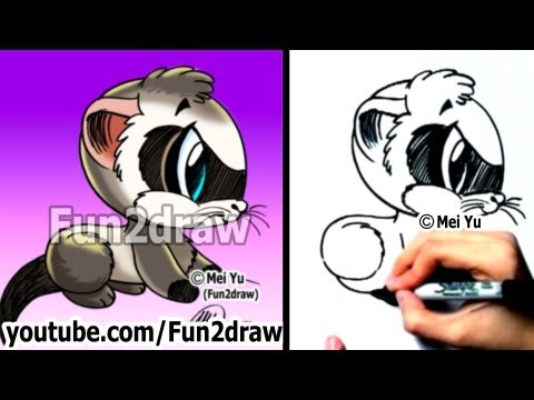 Art lesson on how to draw a ferret cute and easy.