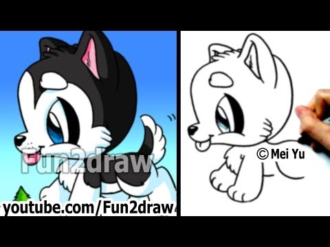 Learn how to draw a husky in a cute Fun2draw style!