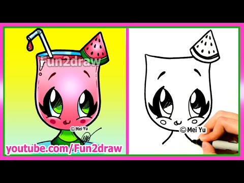 Watch how to draw a watermelon drink cute and easy in this drawing class video!