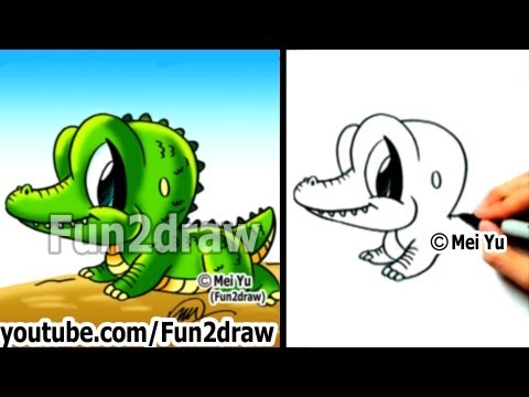 Art video on how to draw an alligator in a cute Fun2draw style.