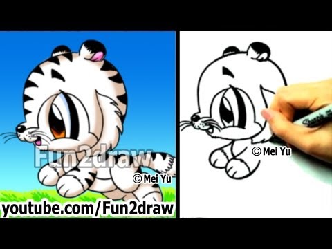 Drawing class on how to draw a white tiger, cute and easy.