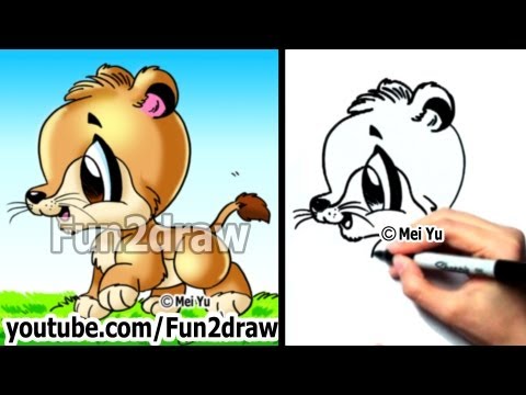 Drawing video on how to draw a lion cub, cute and easy.