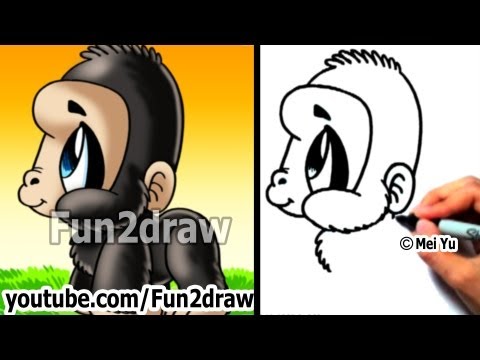 Watch this art lesson on how to draw a gorilla in a cute Fun2draw style!