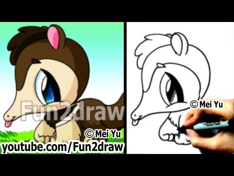 Art lesson on how to draw an anteater, cute and easy!
